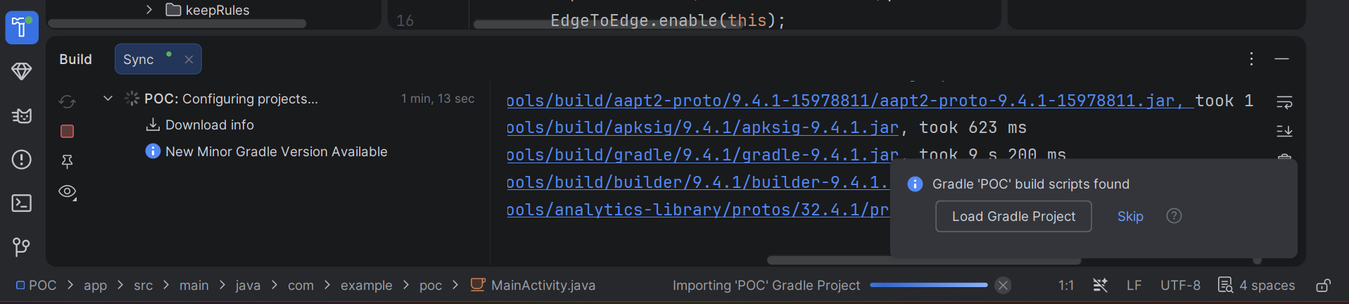 Gradle وهو بيعمل sync لمشروع POC وبينزّل الـ dependencies
