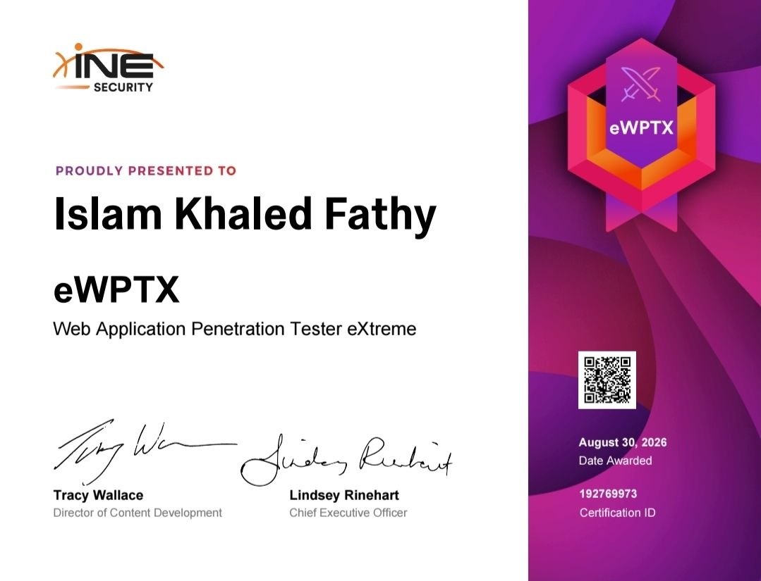 eWPTXv3 certificate issued to Islam (0xsl4m)